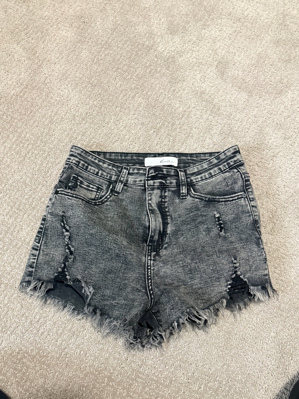 Washed Black High-Waist Distressed Denim Shorts
